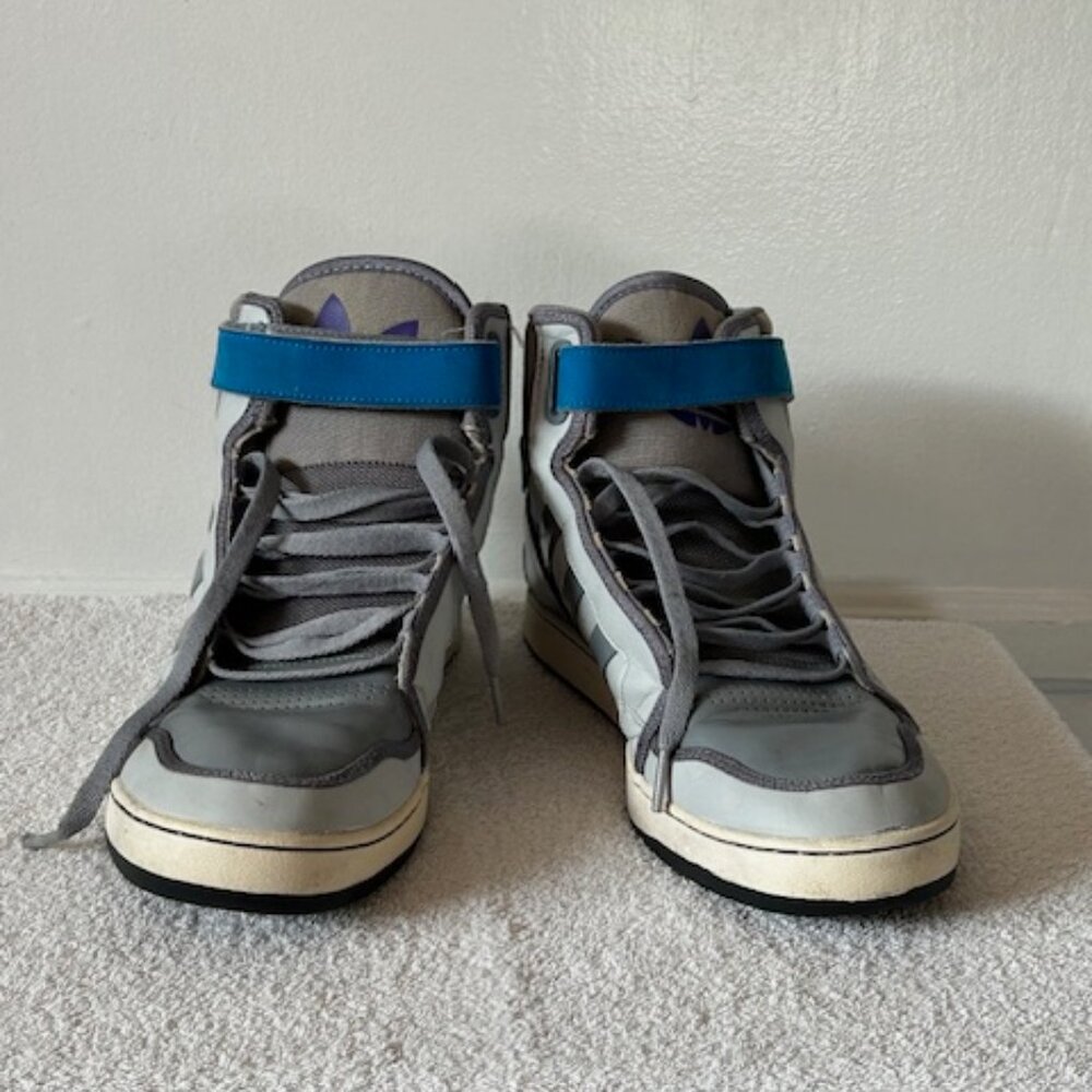 Adidas Leather Mid Basketball Athletic Shoes Men's 11.5 Blue Gray